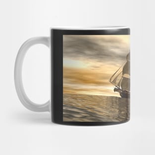 Pirate ship navagating on early morning Mug